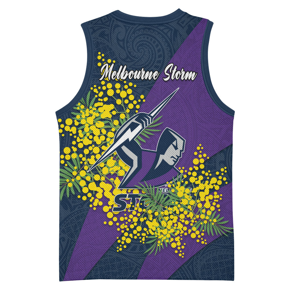 Melbourne Storm Basketball Jersey Golden Wattle Floral Polynesian - Australian Flower - Rugby Mascot