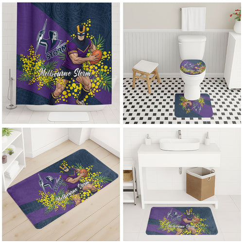 Melbourne Storm Bathroom Set Golden Wattle Floral Polynesian - Australian Flower - Rugby Mascot