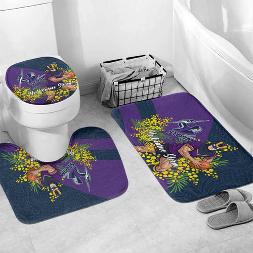 Melbourne Storm Bathroom Set Golden Wattle Floral Polynesian - Australian Flower - Rugby Mascot