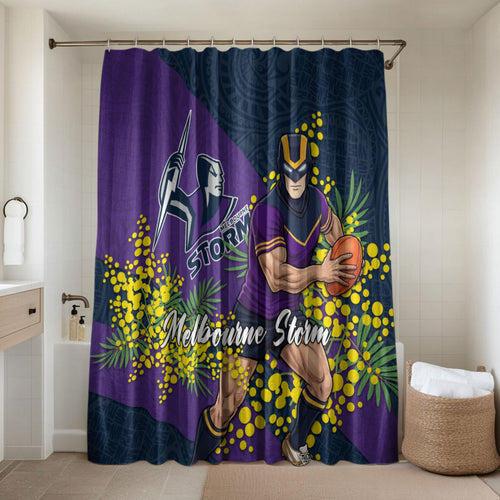 Melbourne Storm Bathroom Set Golden Wattle Floral Polynesian - Australian Flower - Rugby Mascot