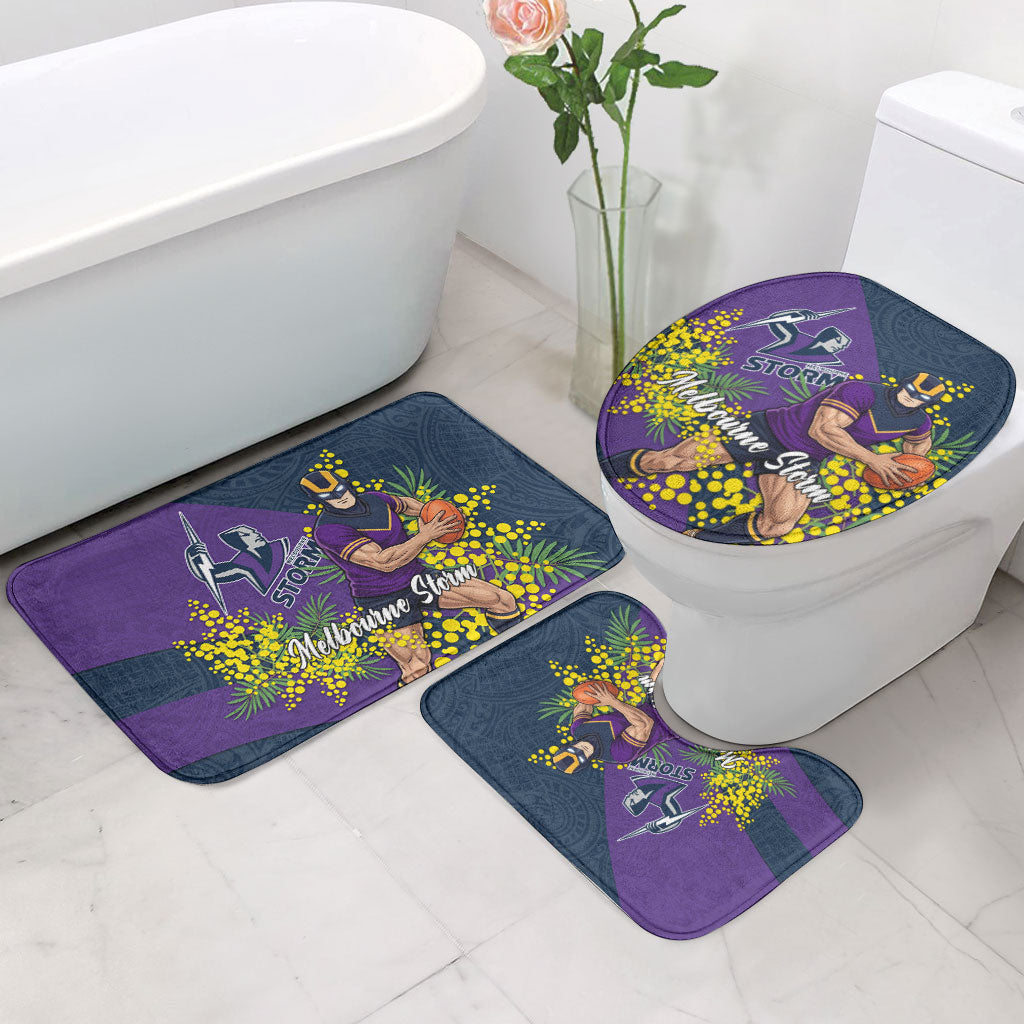 Melbourne Storm Bathroom Set Golden Wattle Floral Polynesian - Australian Flower - Rugby Mascot