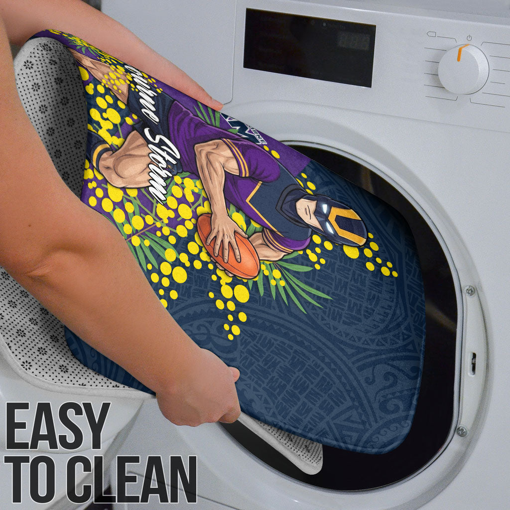 Melbourne Storm Bathroom Set Golden Wattle Floral Polynesian - Australian Flower - Rugby Mascot