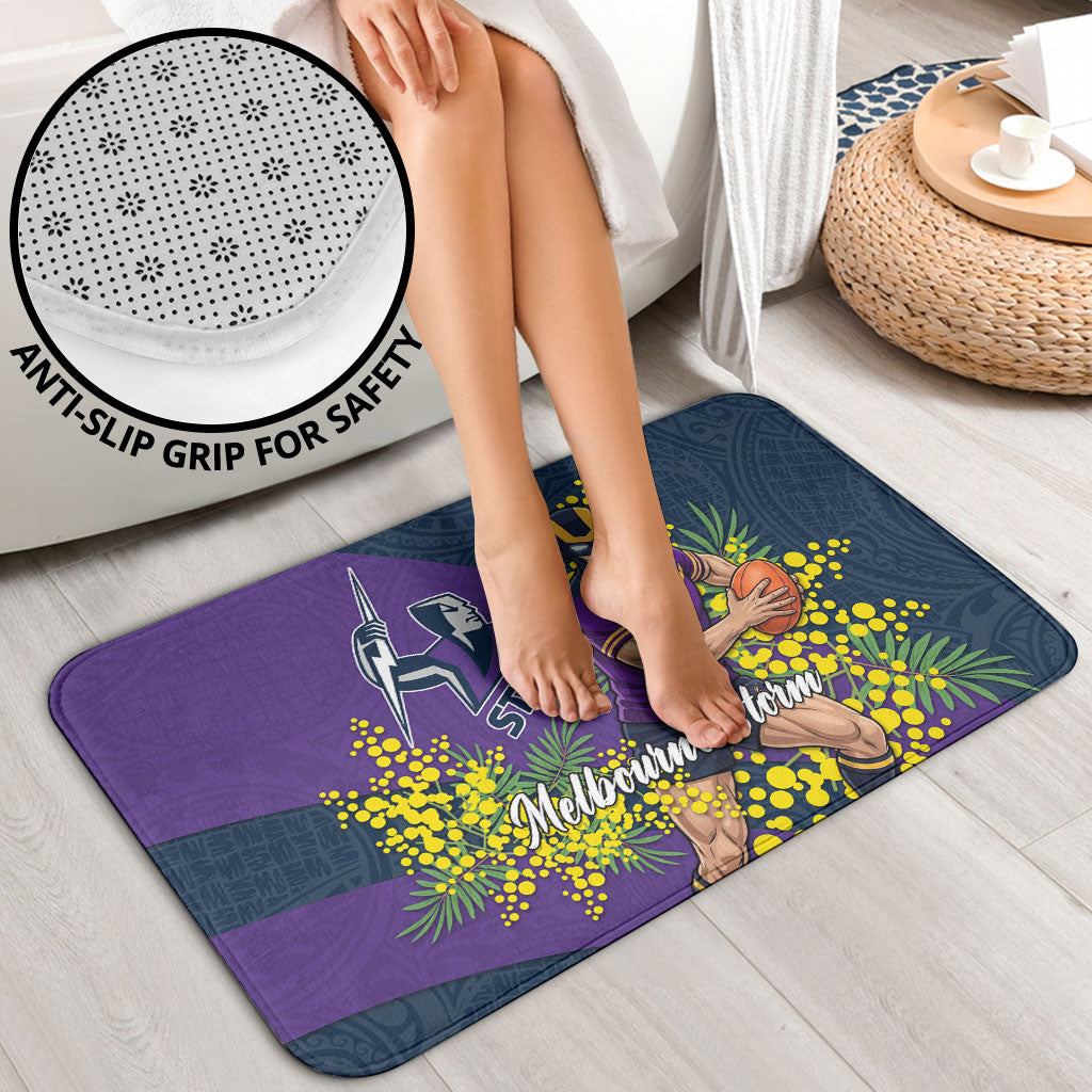 Melbourne Storm Bathroom Set Golden Wattle Floral Polynesian - Australian Flower - Rugby Mascot