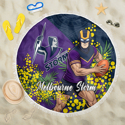 Melbourne Storm Beach Blanket Golden Wattle Floral Polynesian - Australian Flower - Rugby Mascot