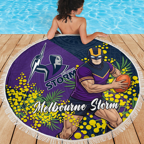Melbourne Storm Beach Blanket Golden Wattle Floral Polynesian - Australian Flower - Rugby Mascot