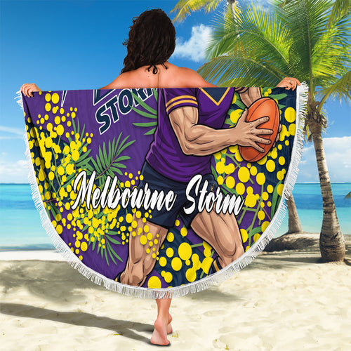 Melbourne Storm Beach Blanket Golden Wattle Floral Polynesian - Australian Flower - Rugby Mascot