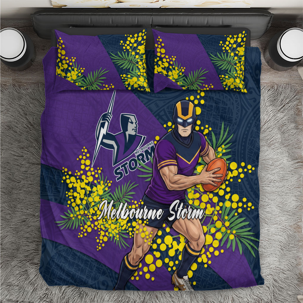 Melbourne Storm Bedding Set Golden Wattle Floral Polynesian - Australian Flower - Rugby Mascot