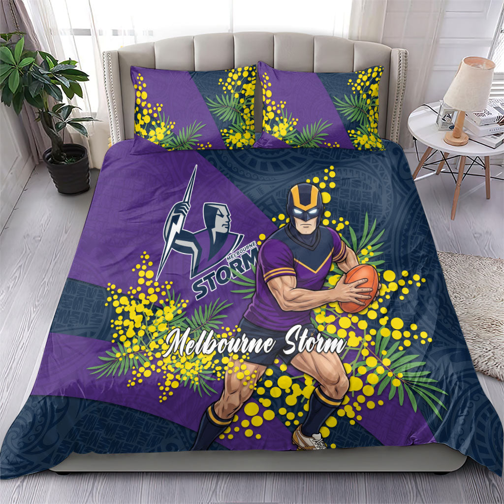 Melbourne Storm Bedding Set Golden Wattle Floral Polynesian - Australian Flower - Rugby Mascot