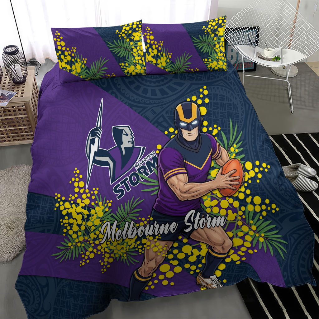 Melbourne Storm Bedding Set Golden Wattle Floral Polynesian - Australian Flower - Rugby Mascot