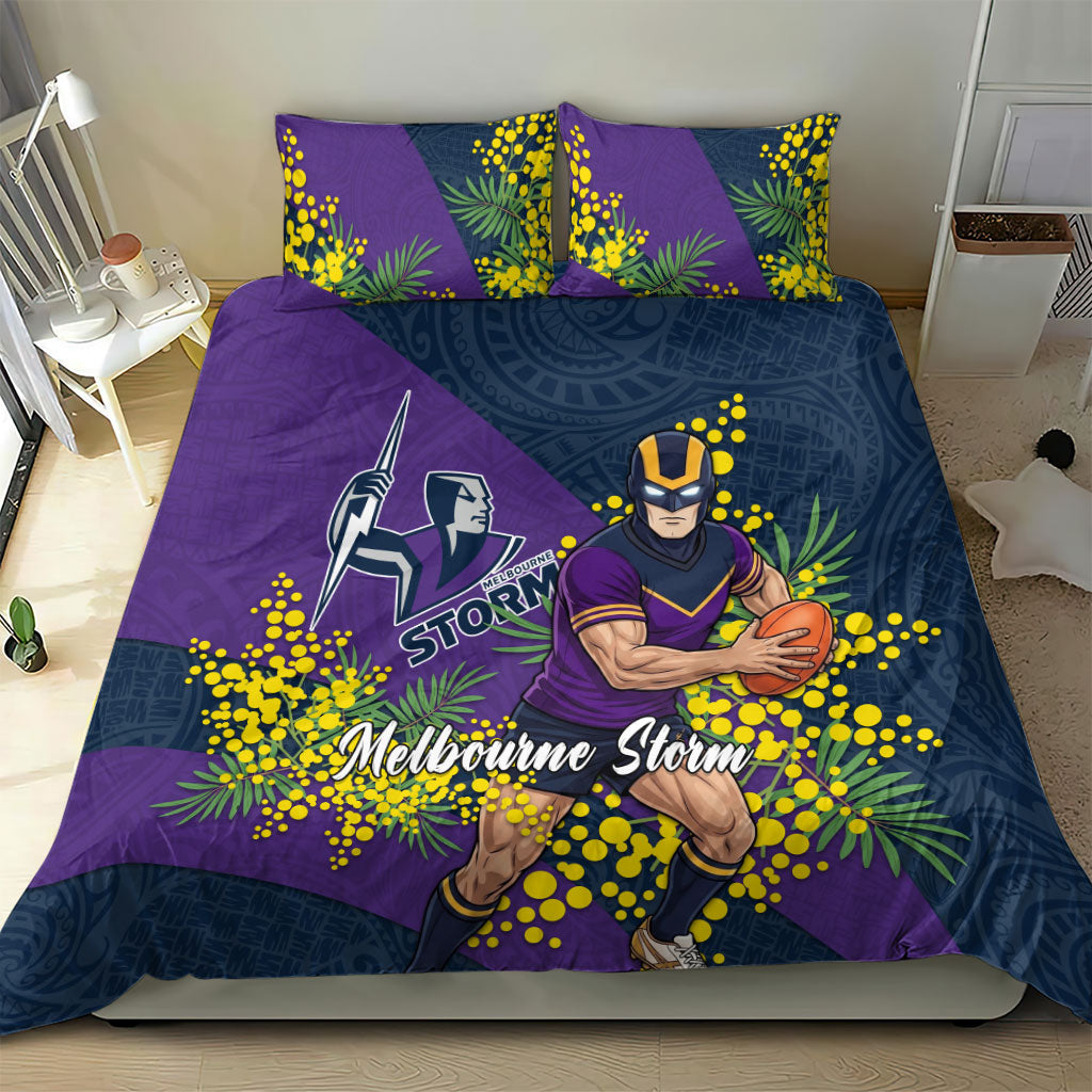 Melbourne Storm Bedding Set Golden Wattle Floral Polynesian - Australian Flower - Rugby Mascot