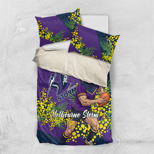 Melbourne Storm Bedding Set Golden Wattle Floral Polynesian - Australian Flower - Rugby Mascot