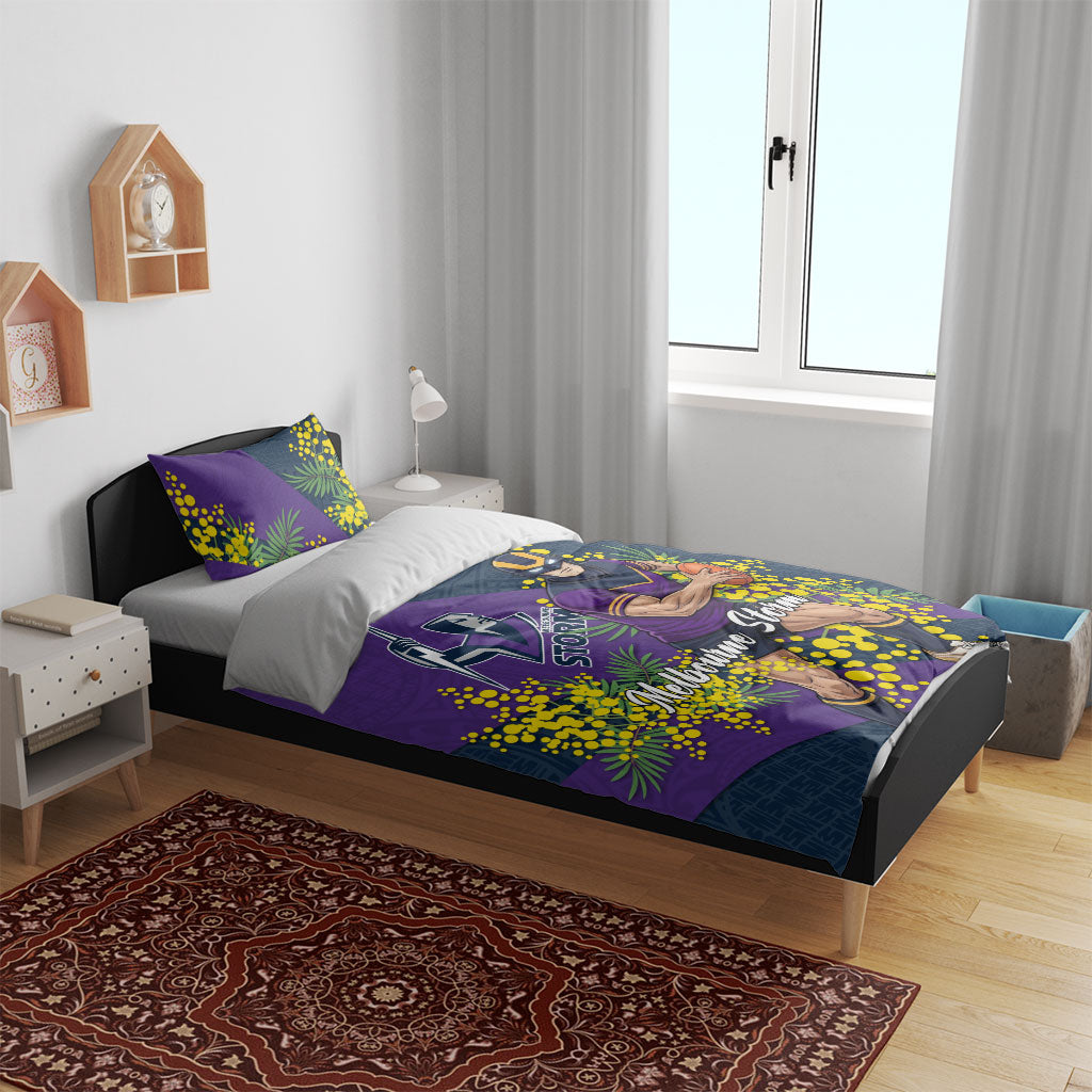 Melbourne Storm Bedding Set Golden Wattle Floral Polynesian - Australian Flower - Rugby Mascot