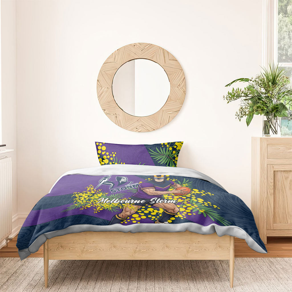 Melbourne Storm Bedding Set Golden Wattle Floral Polynesian - Australian Flower - Rugby Mascot