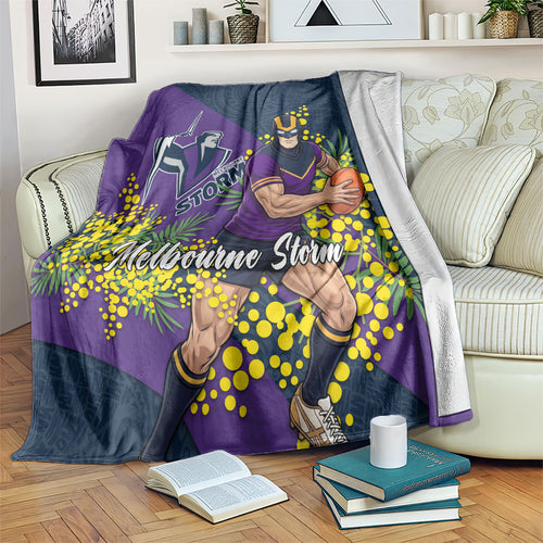 Melbourne Storm Blanket Golden Wattle Floral Polynesian - Australian Flower - Rugby Mascot