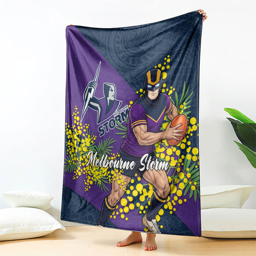 Melbourne Storm Blanket Golden Wattle Floral Polynesian - Australian Flower - Rugby Mascot