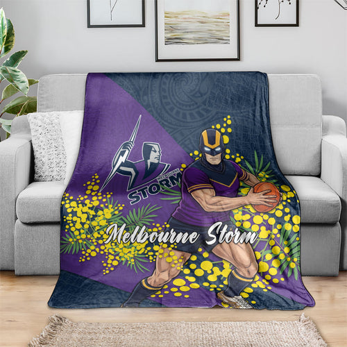 Melbourne Storm Blanket Golden Wattle Floral Polynesian - Australian Flower - Rugby Mascot
