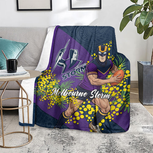 Melbourne Storm Blanket Golden Wattle Floral Polynesian - Australian Flower - Rugby Mascot