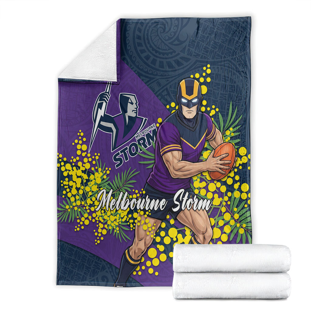 Melbourne Storm Blanket Golden Wattle Floral Polynesian - Australian Flower - Rugby Mascot