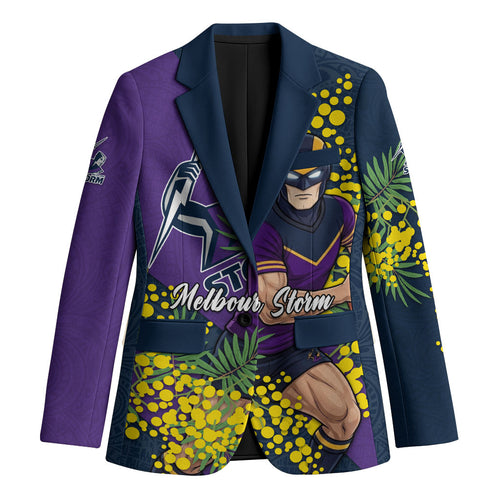 Melbourne Storm Blazer Golden Wattle Floral Polynesian - Australian Flower - Rugby Mascot