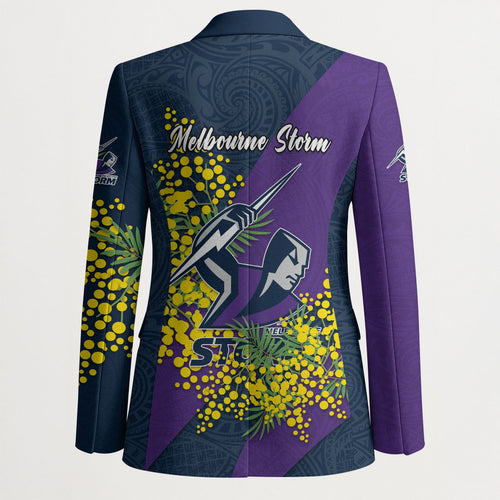 Melbourne Storm Blazer Golden Wattle Floral Polynesian - Australian Flower - Rugby Mascot