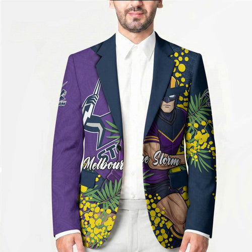 Melbourne Storm Blazer Golden Wattle Floral Polynesian - Australian Flower - Rugby Mascot
