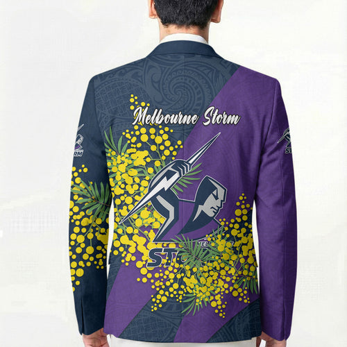 Melbourne Storm Blazer Golden Wattle Floral Polynesian - Australian Flower - Rugby Mascot