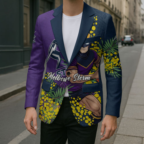 Melbourne Storm Blazer Golden Wattle Floral Polynesian - Australian Flower - Rugby Mascot