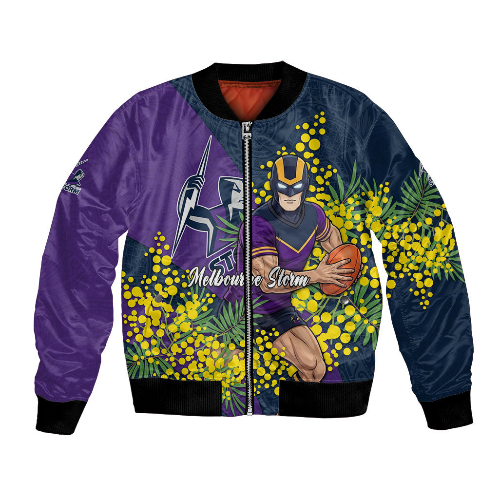 Melbourne Storm Bomber Jacket Golden Wattle Floral Polynesian - Australian Flower - Rugby Mascot