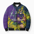 Melbourne Storm Bomber Puffer Jacket Golden Wattle Floral Polynesian - Australian Flower - Rugby Mascot