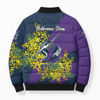 Melbourne Storm Bomber Puffer Jacket Golden Wattle Floral Polynesian - Australian Flower - Rugby Mascot