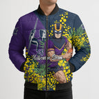 Melbourne Storm Bomber Puffer Jacket Golden Wattle Floral Polynesian - Australian Flower - Rugby Mascot