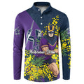 Melbourne Storm Button Sweatshirt Golden Wattle Floral Polynesian - Australian Flower - Rugby Mascot