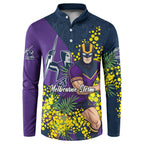 Melbourne Storm Button Sweatshirt Golden Wattle Floral Polynesian - Australian Flower - Rugby Mascot