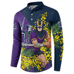 Melbourne Storm Button Sweatshirt Golden Wattle Floral Polynesian - Australian Flower - Rugby Mascot