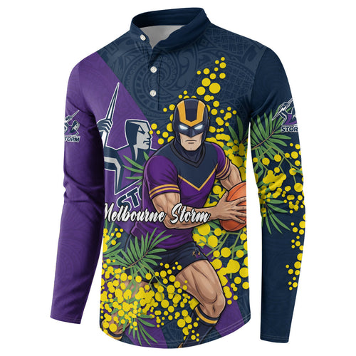 Melbourne Storm Button Sweatshirt Golden Wattle Floral Polynesian - Australian Flower - Rugby Mascot