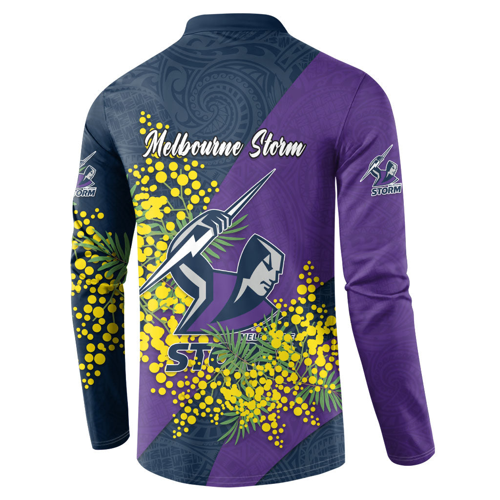 Melbourne Storm Button Sweatshirt Golden Wattle Floral Polynesian - Australian Flower - Rugby Mascot