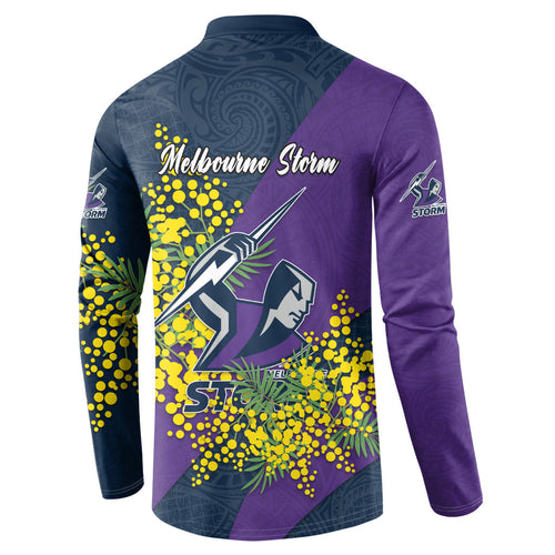Melbourne Storm Button Sweatshirt Golden Wattle Floral Polynesian - Australian Flower - Rugby Mascot