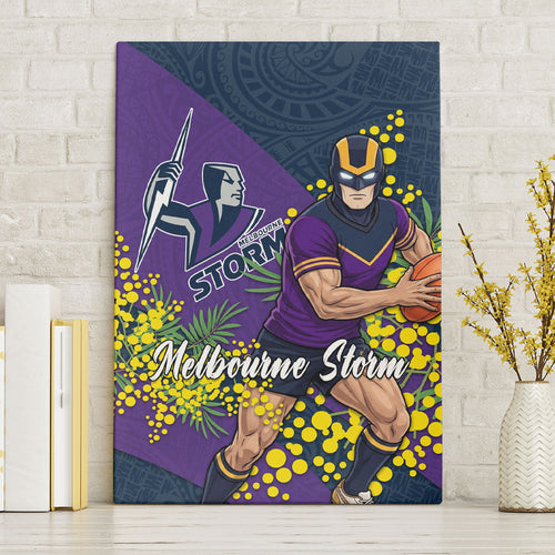 Melbourne Storm Canvas Wall Art Golden Wattle Floral Polynesian - Australian Flower - Rugby Mascot
