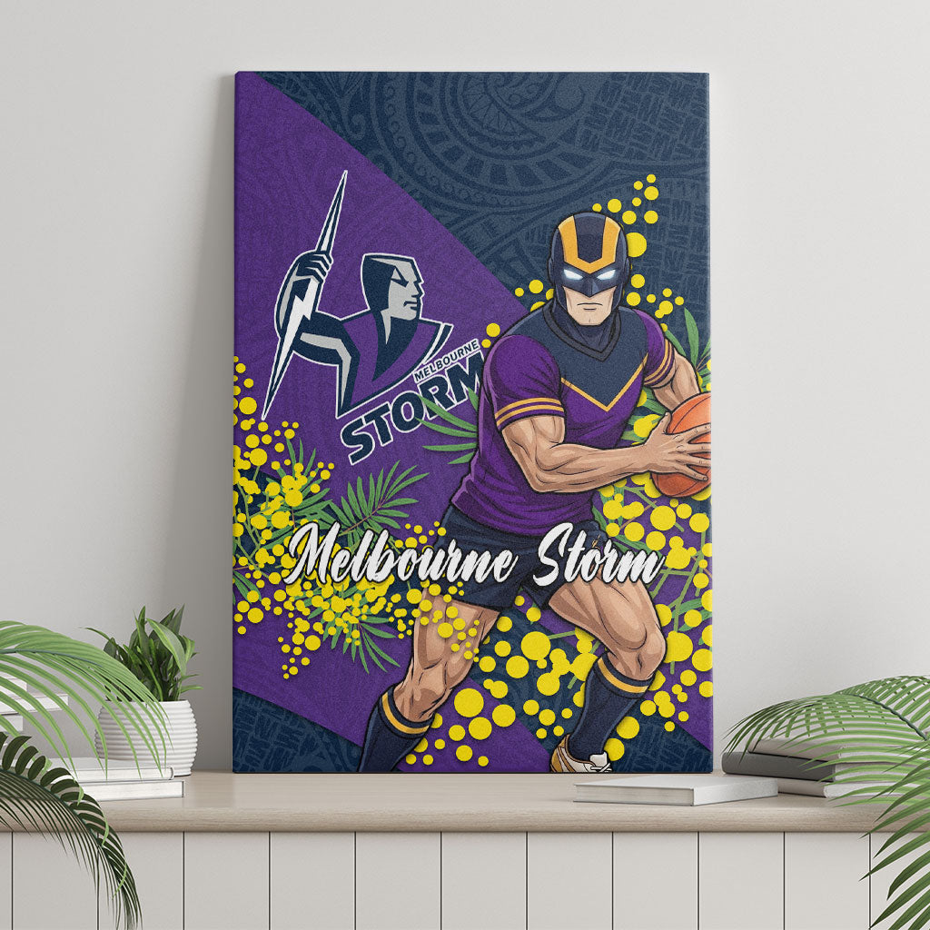 Melbourne Storm Canvas Wall Art Golden Wattle Floral Polynesian - Australian Flower - Rugby Mascot