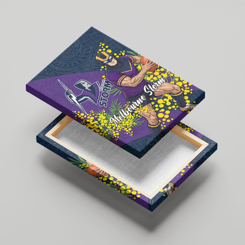Melbourne Storm Canvas Wall Art Golden Wattle Floral Polynesian - Australian Flower - Rugby Mascot