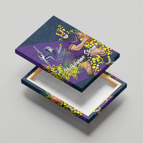 Melbourne Storm Canvas Wall Art Golden Wattle Floral Polynesian - Australian Flower - Rugby Mascot