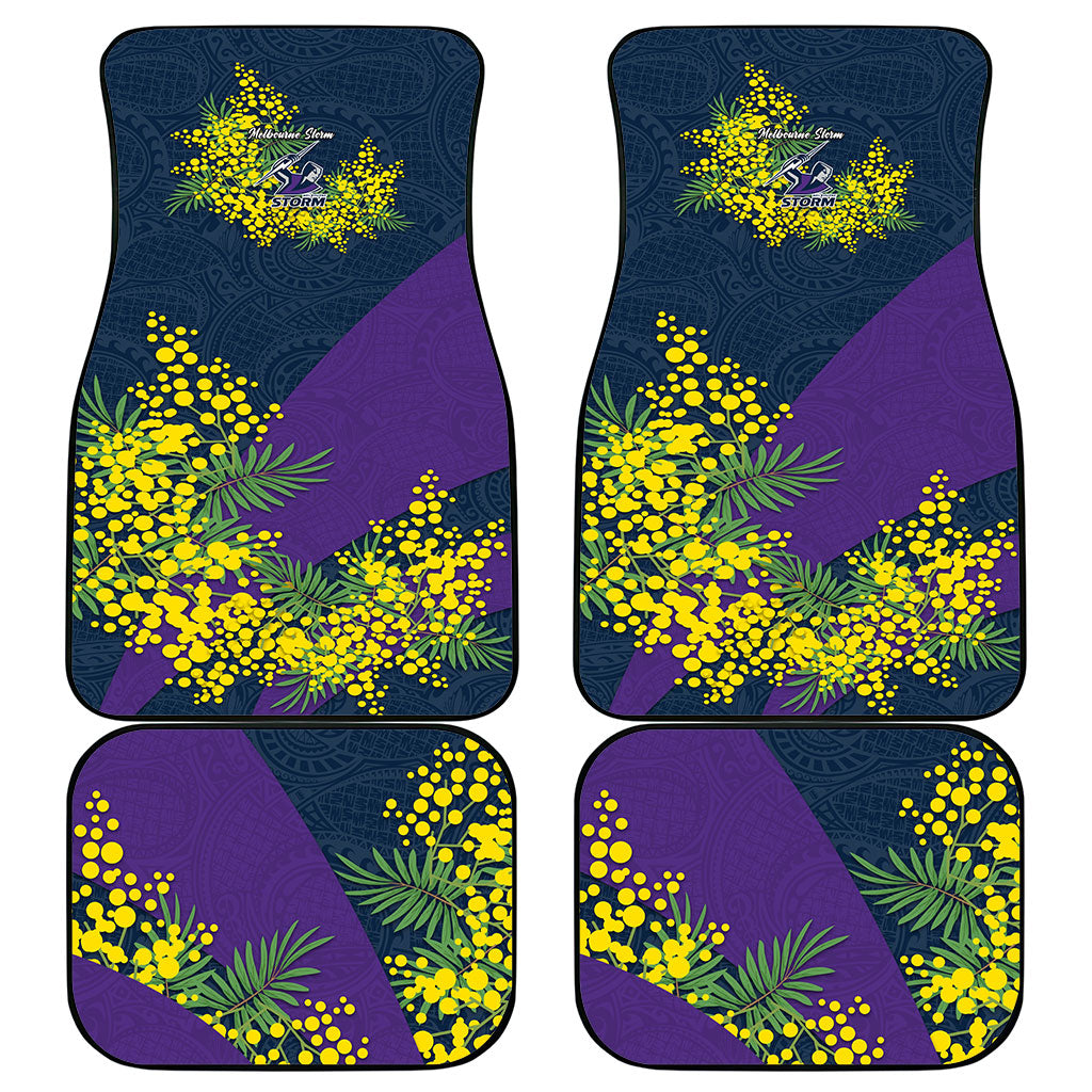 Melbourne Storm Car Mats Golden Wattle Floral Polynesian - Australian Flower - Rugby Mascot