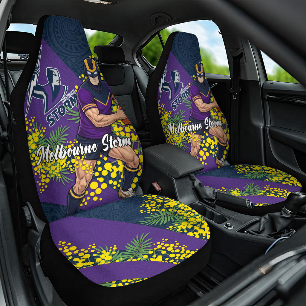 Melbourne Storm Car Seat Cover Golden Wattle Floral Polynesian - Australian Flower - Rugby Mascot