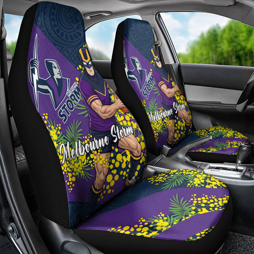 Melbourne Storm Car Seat Cover Golden Wattle Floral Polynesian - Australian Flower - Rugby Mascot