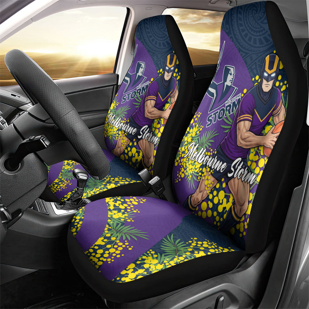 Melbourne Storm Car Seat Cover Golden Wattle Floral Polynesian - Australian Flower - Rugby Mascot