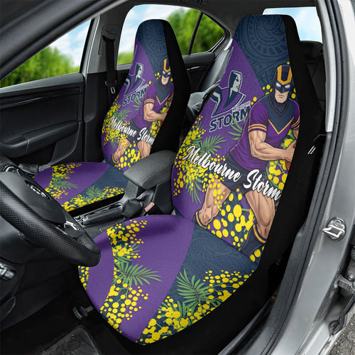 Melbourne Storm Car Seat Cover Golden Wattle Floral Polynesian - Australian Flower - Rugby Mascot
