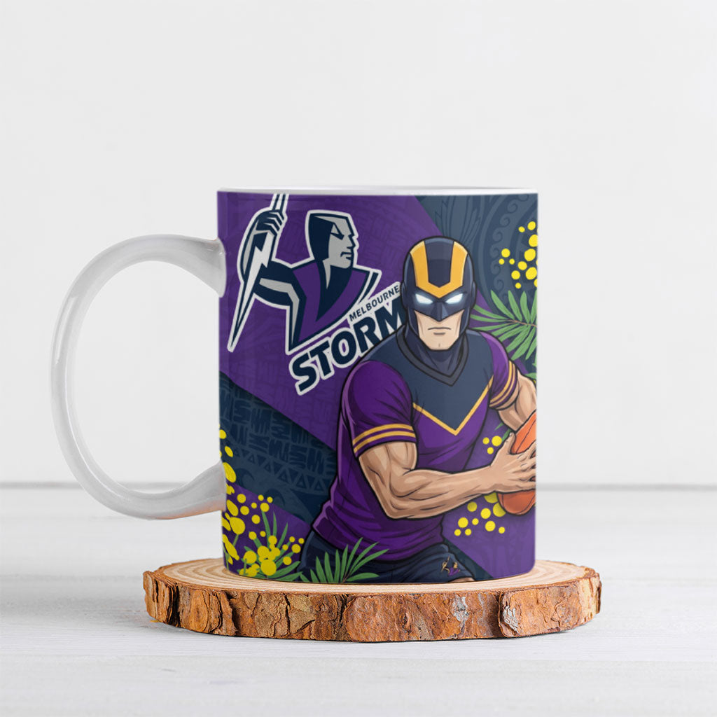 Melbourne Storm Ceramic Mug Golden Wattle Floral Polynesian - Australian Flower - Rugby Mascot