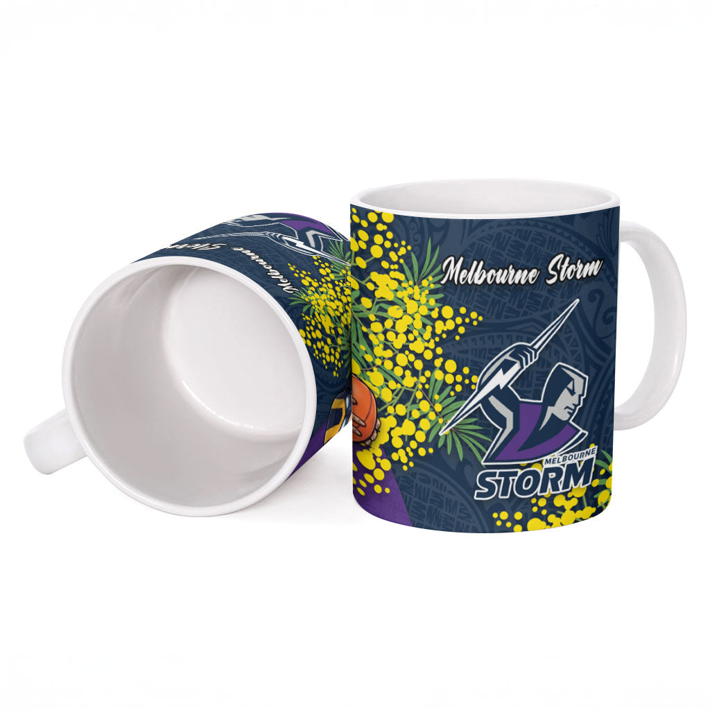 Melbourne Storm Ceramic Mug Golden Wattle Floral Polynesian - Australian Flower - Rugby Mascot