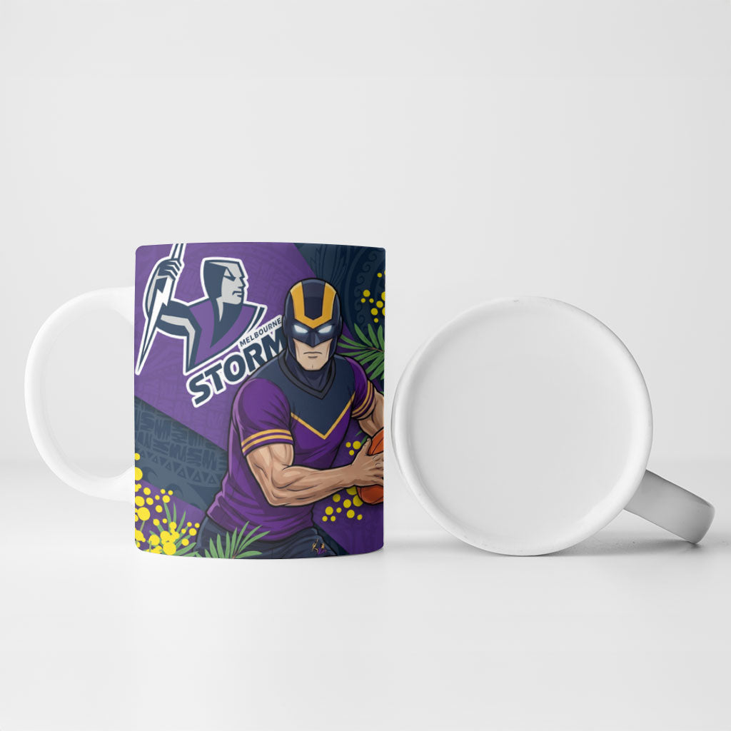 Melbourne Storm Ceramic Mug Golden Wattle Floral Polynesian - Australian Flower - Rugby Mascot