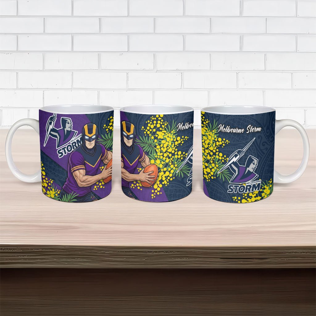 Melbourne Storm Ceramic Mug Golden Wattle Floral Polynesian - Australian Flower - Rugby Mascot